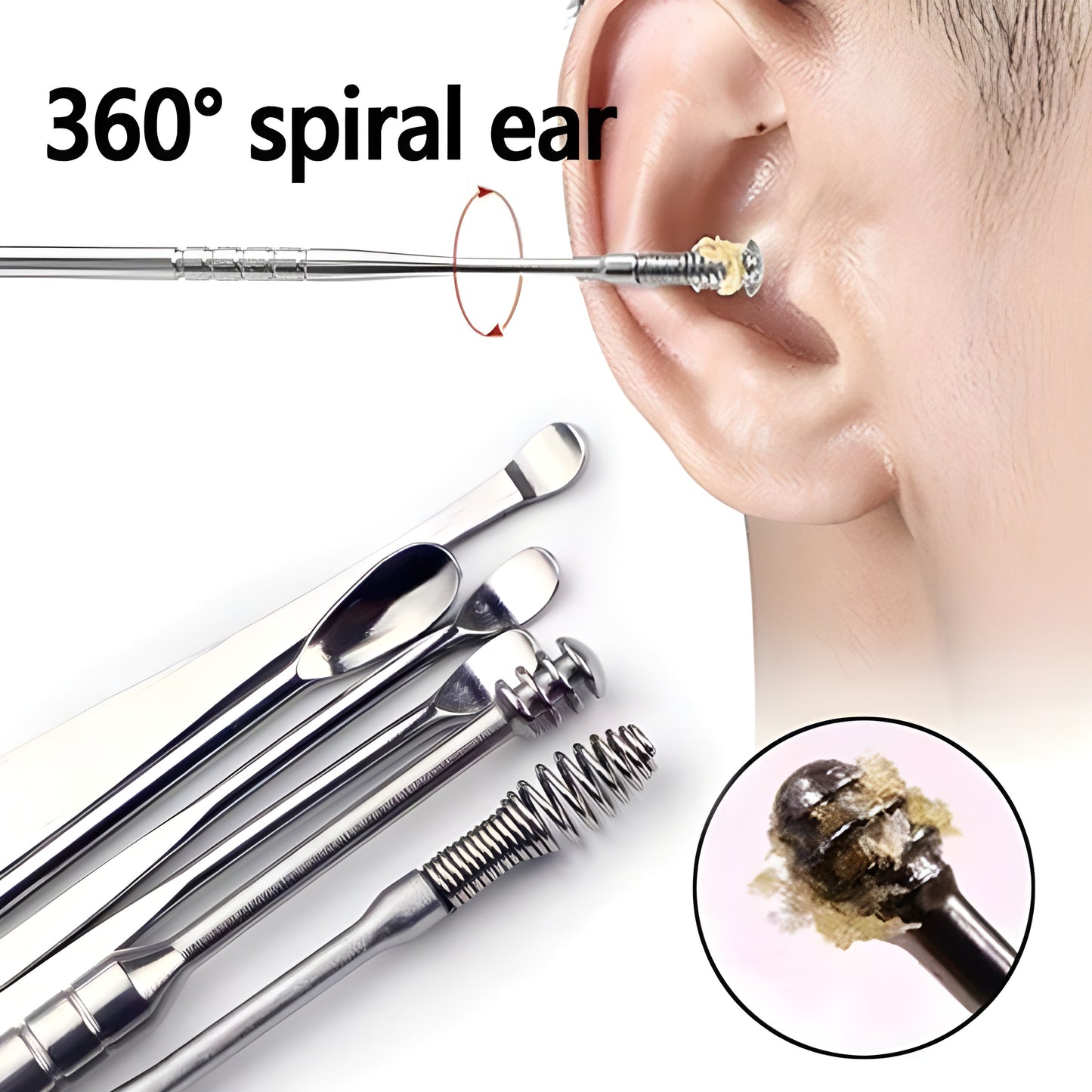 Ear Wax Cleaning Kit – Stainless Steel Tools with Leather Pouch 6 Pcs